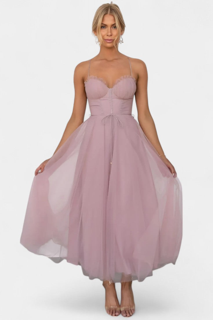 Eileen Robe Midi à Corset Structuré et Jupe en Tulle