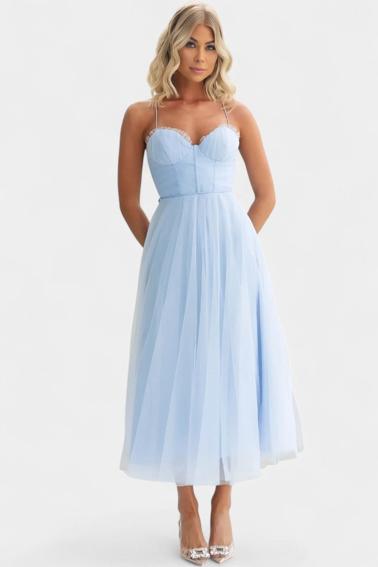 Eileen Robe Midi à Corset Structuré et Jupe en Tulle