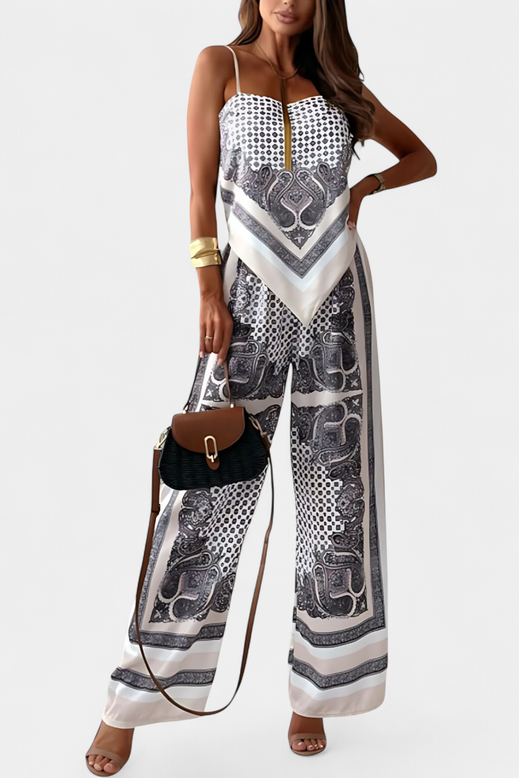 Louisa Ensemble Paisley à Top Bandeau et Pantalon à Jambes Larges