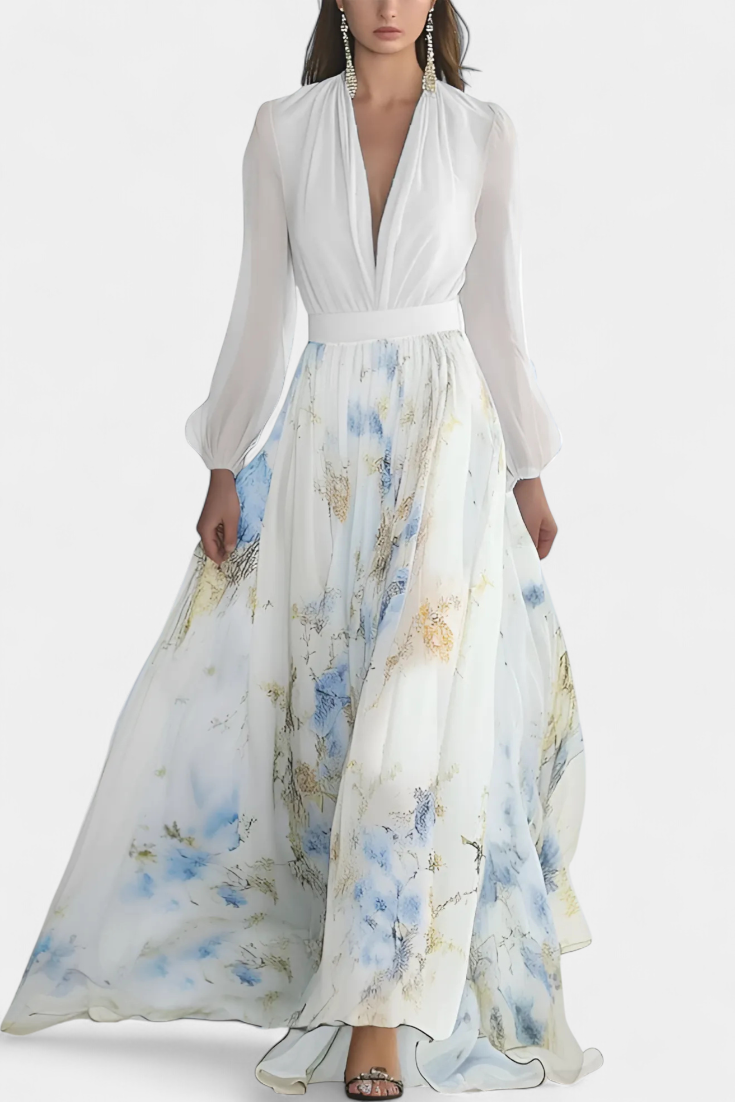 Eliane Robe Longue à Imprimé Floral Aquarelle