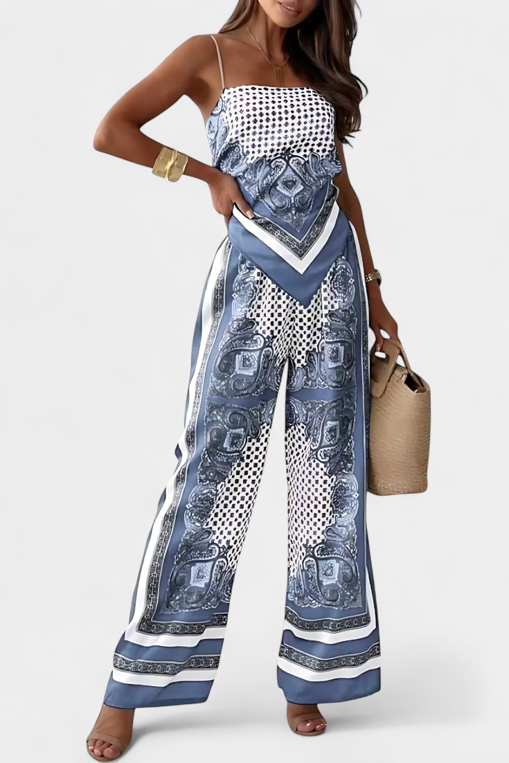 Louisa Ensemble Paisley à Top Bandeau et Pantalon à Jambes Larges