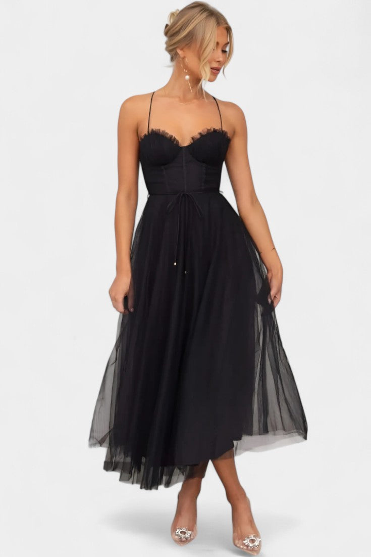 Eileen Robe Midi à Corset Structuré et Jupe en Tulle