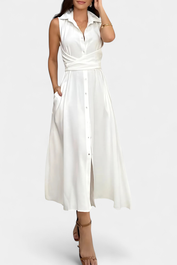 Meryl Robe Chemise à Ceinture Nouée et Col à Revers