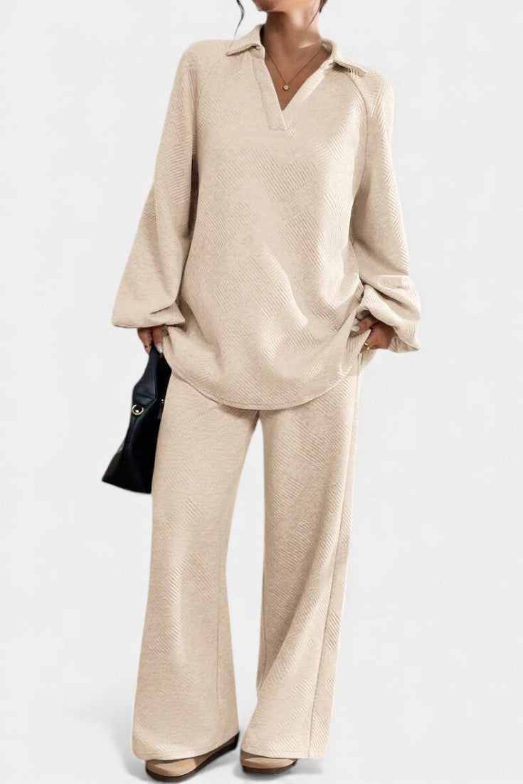 Bréanne Ensemble Oversize Texturé à Col Chemise et Pantalon Large