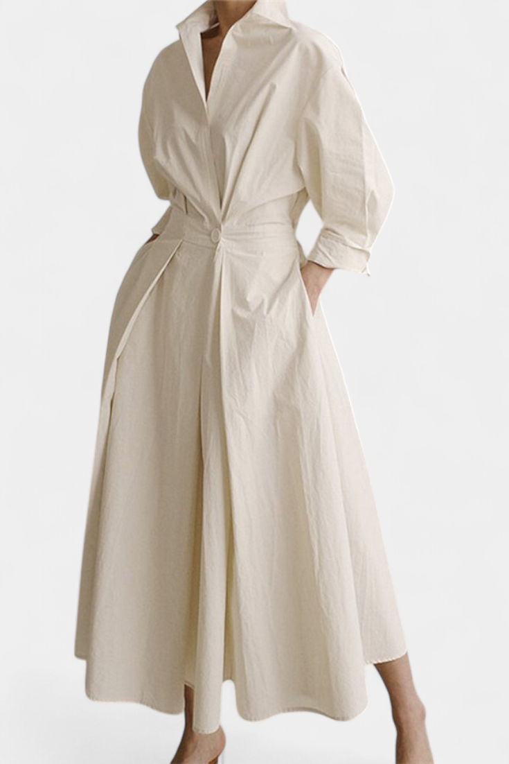 Celina Robe à Col Revers Structuré et Taille Cintrée