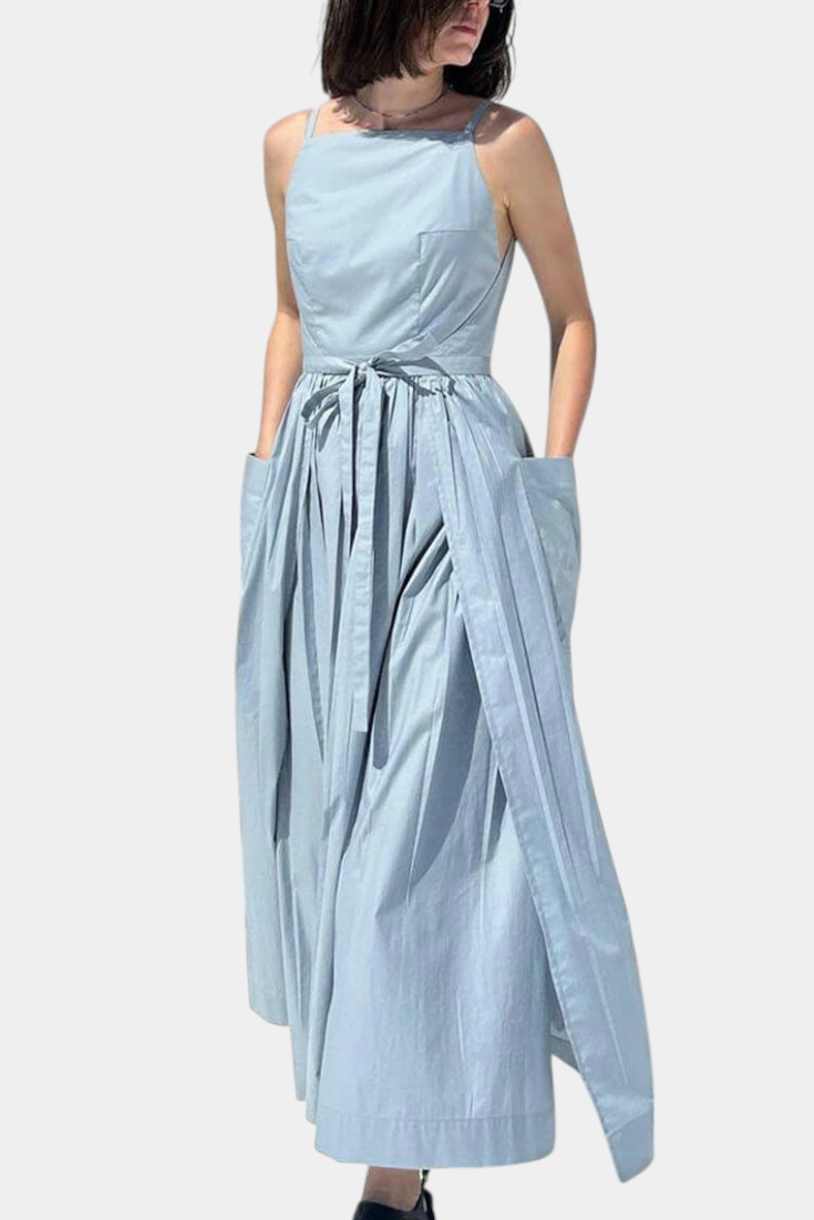 Dezi Robe Fluide Sans Manches à Décolleté Carré et Cordons Latéraux