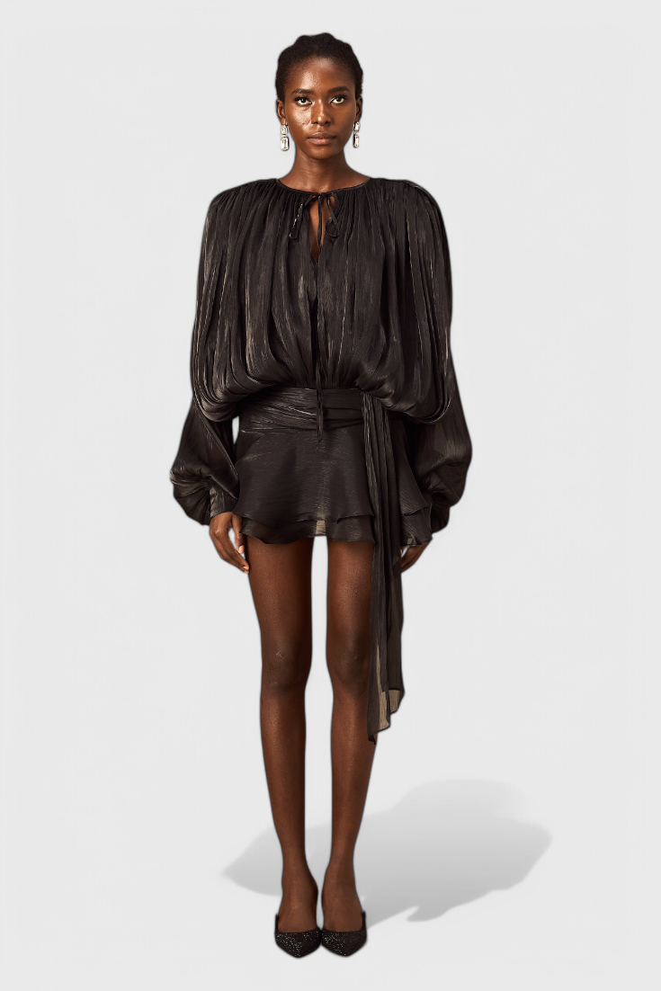 Aurore Robe Mini Plissée à Torsion Frontale et Épaulettes