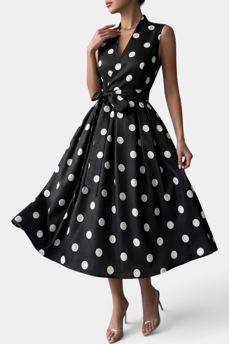 Branca - Robe Midi Col V Imprimé Pois Grand Format