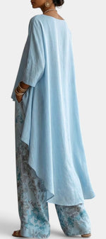 Ensemble deux pièces Mahaute, top asymétrique à col rond et pantalon large à imprimé floral, mode élégante et tendance.