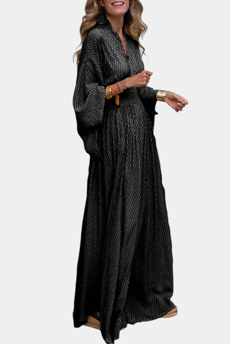 Anelia Robe Longue à Imprimé Géométrique et Décolleté en V