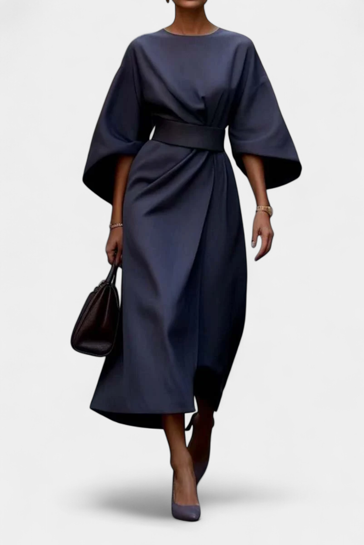 Micaela Robe Midi à Manches Lantern et Taille Définie