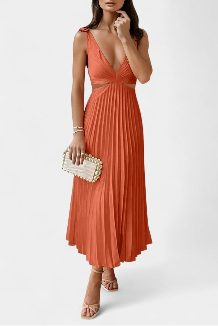 Selena Robe Plissée à Décolleté Torsadé et Bretelles Ajustables