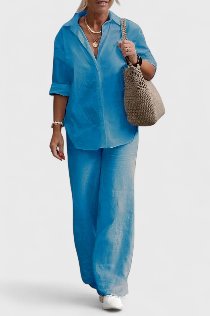 Skye Ensemble Deux Pièces en Lin et Coton à Coupe Ample