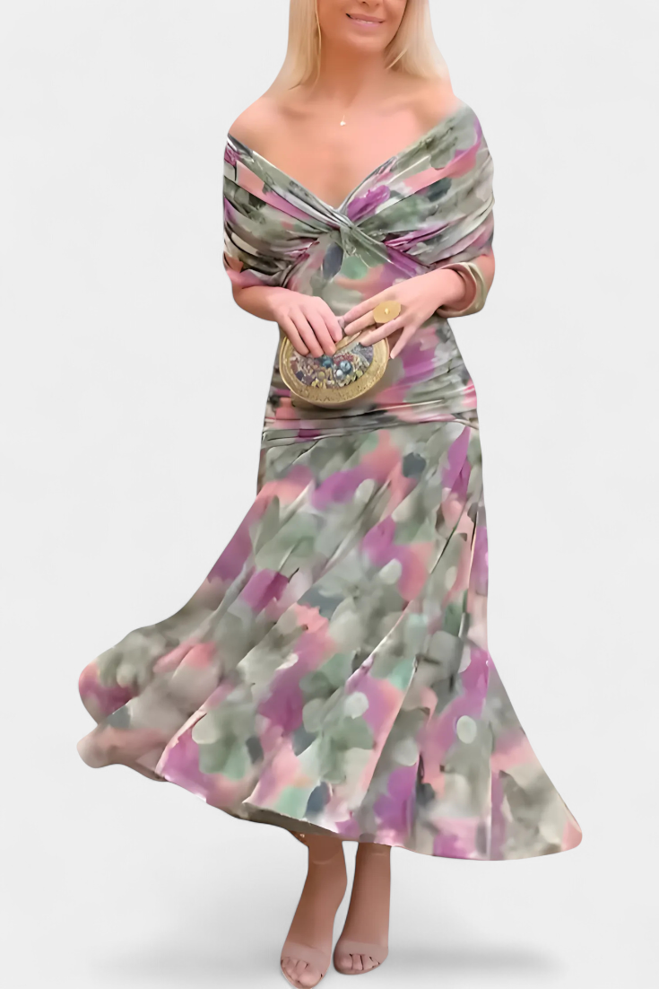 Alondra Robe Longue à Imprimé Floral et Taille Plissée
