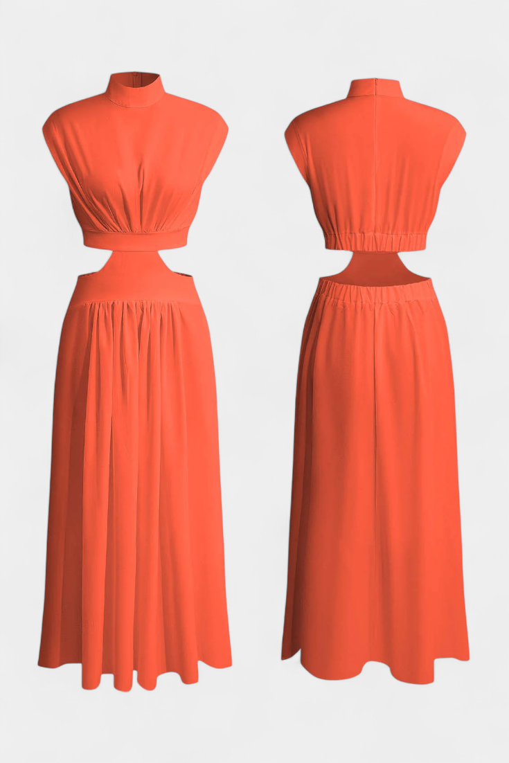 Jocelyn Ensemble à Col Haut et Jupe Fluide avec Fentes Latérales