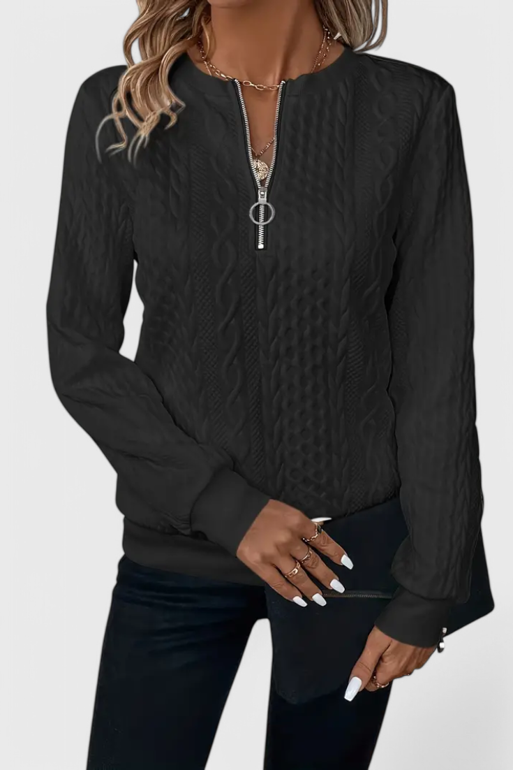 Zoey Pull Zippé en Tricot Doux et Minimaliste