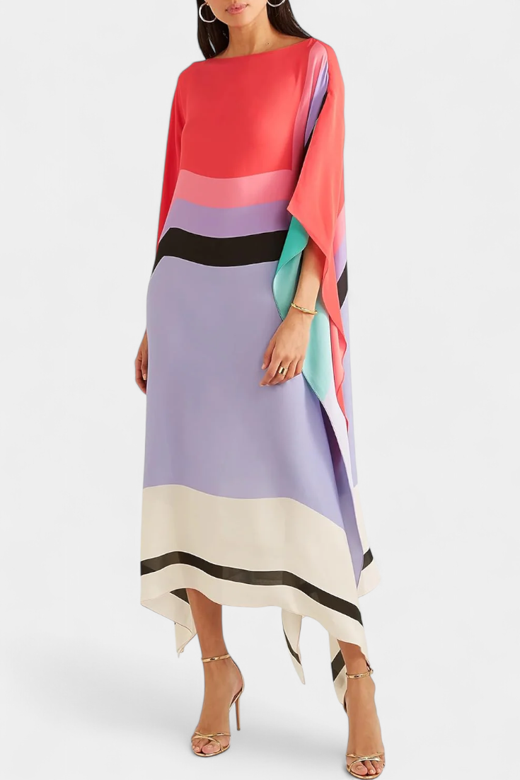 Elenora Caftan à Imprimé Géométrique et Coupe Chauve-Souris