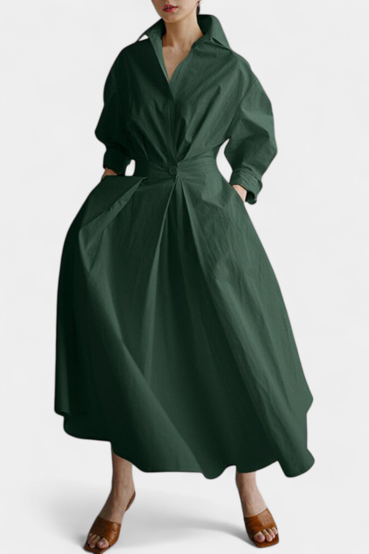 Celina Robe à Col Revers Structuré et Taille Cintrée