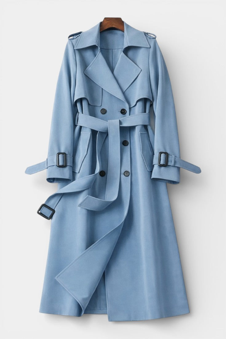 Romane Manteau Long Ceinturé à Double Boutonnage