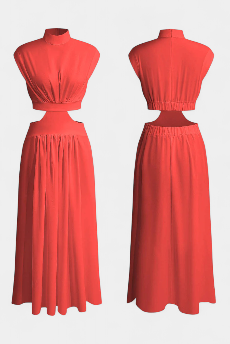 Jocelyn Ensemble à Col Haut et Jupe Fluide avec Fentes Latérales