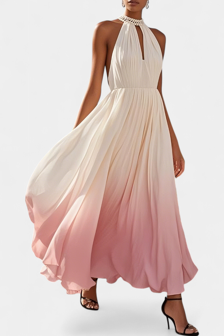 Starla Robe Halter en Chiffon à Détails de Perles