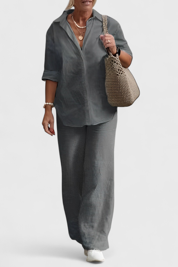 Skye Ensemble Deux Pièces en Lin et Coton à Coupe Ample