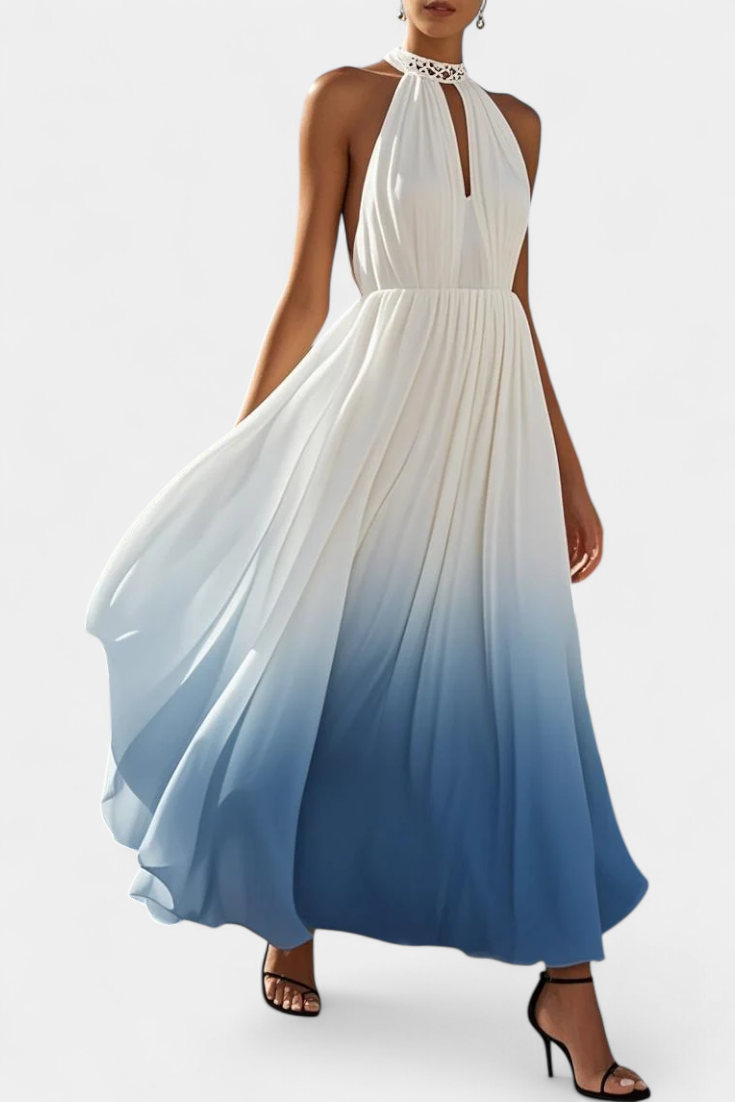 Starla Robe Halter en Chiffon à Détails de Perles