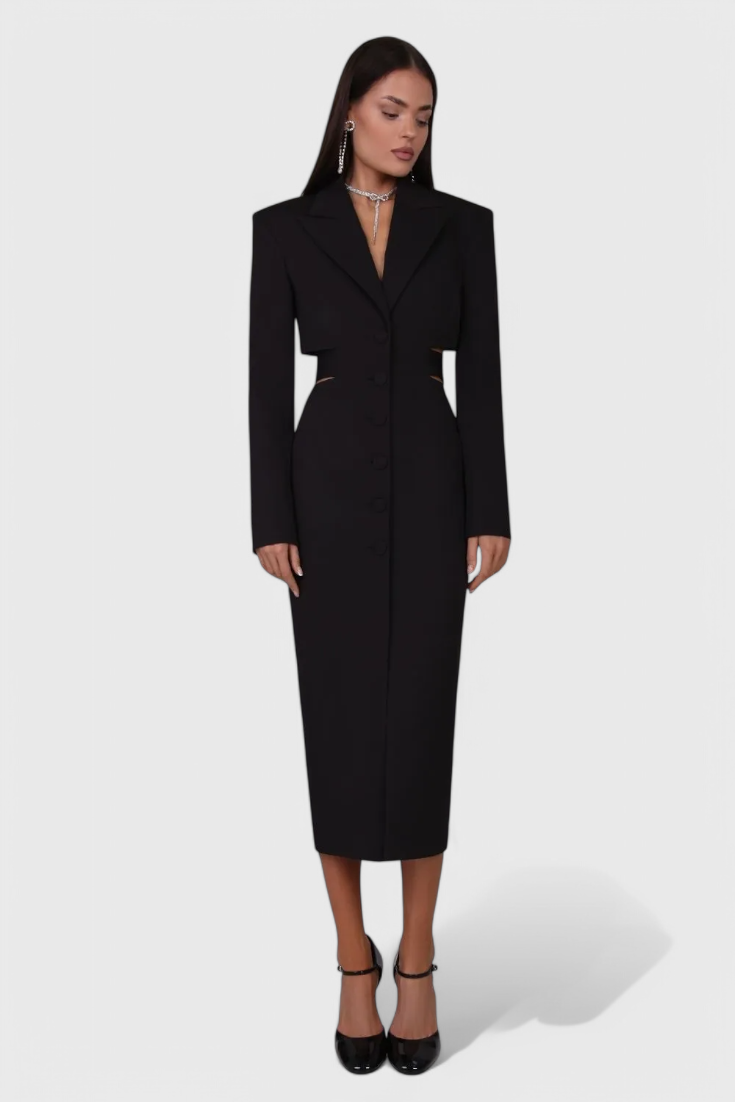 Bernice Robe Tailleur Midi à Découpes et Dos Nu
