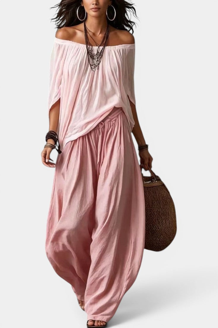 Gersande - Ensemble Blouse Épaules Dénudées & Pantalon Ample