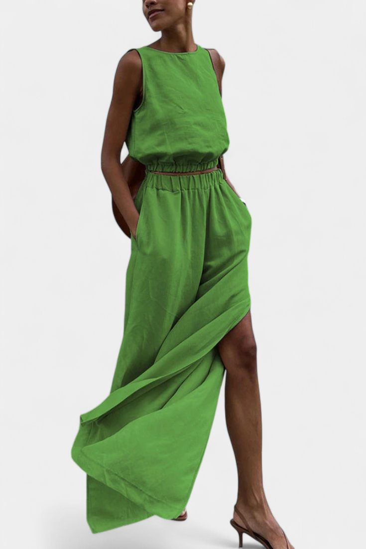 Portia Ensemble en Coton et Lin Sans Manches à Pantalon Large