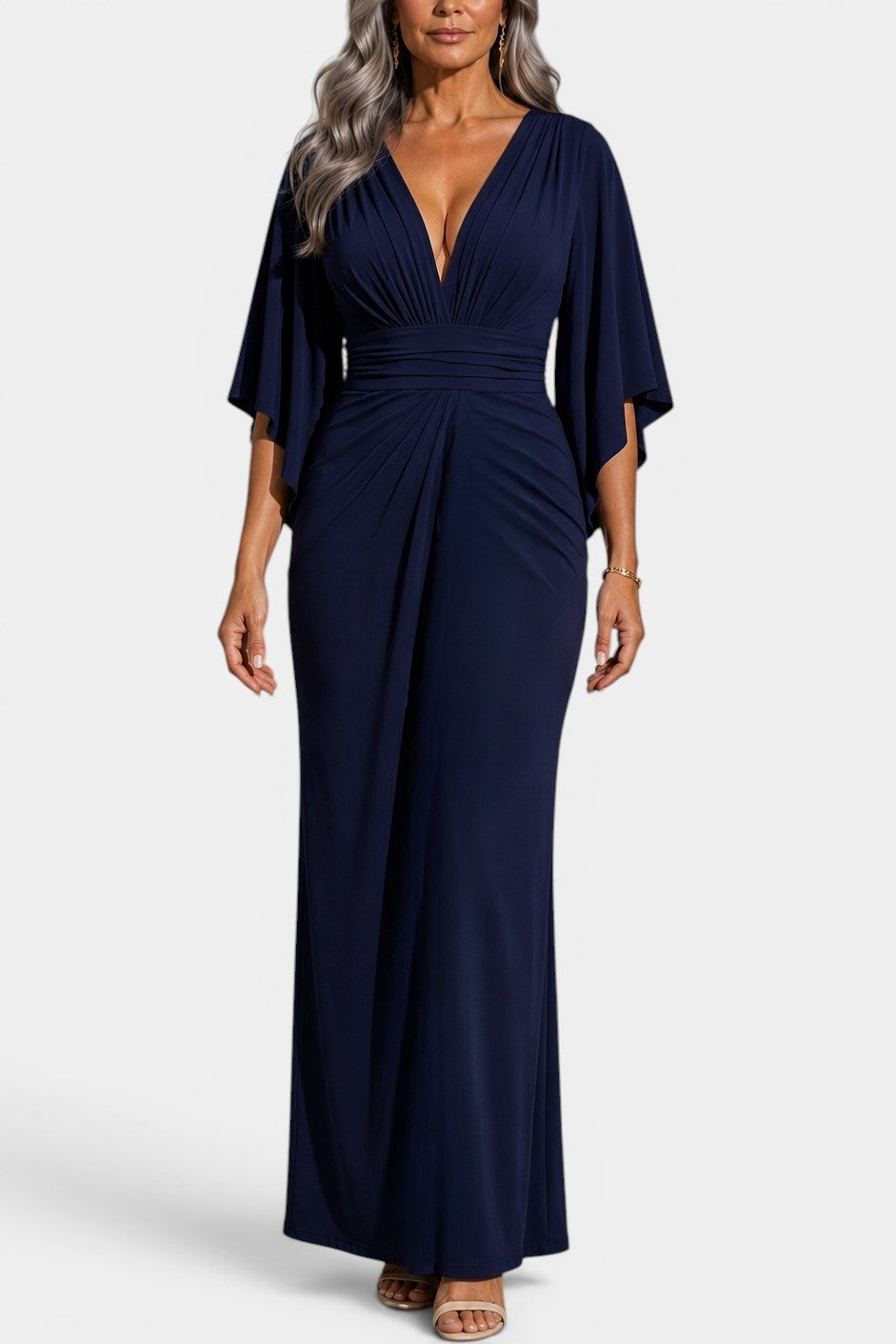 Athénaïs - Robe Longue Drapée Manches Cape