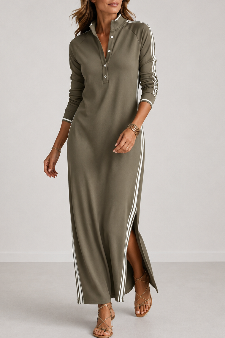 Alaira - Robe Maxi Minimaliste à Col Boutonné