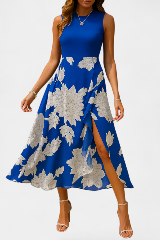 Raquel Robe Bicolore à Top en Tricot et Jupe Fleurie