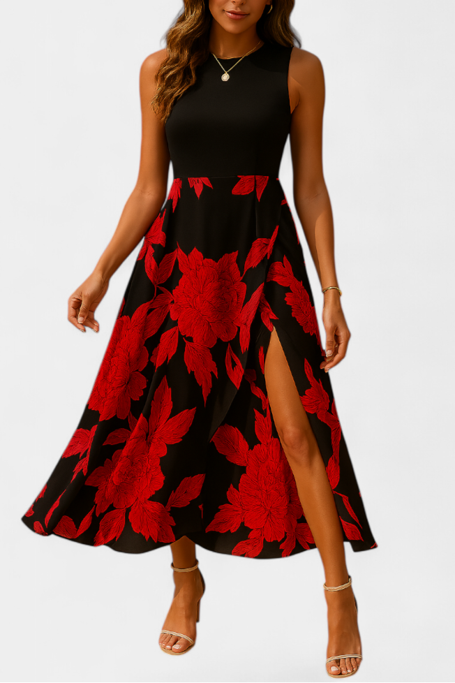 Raquel Robe Bicolore à Top en Tricot et Jupe Fleurie