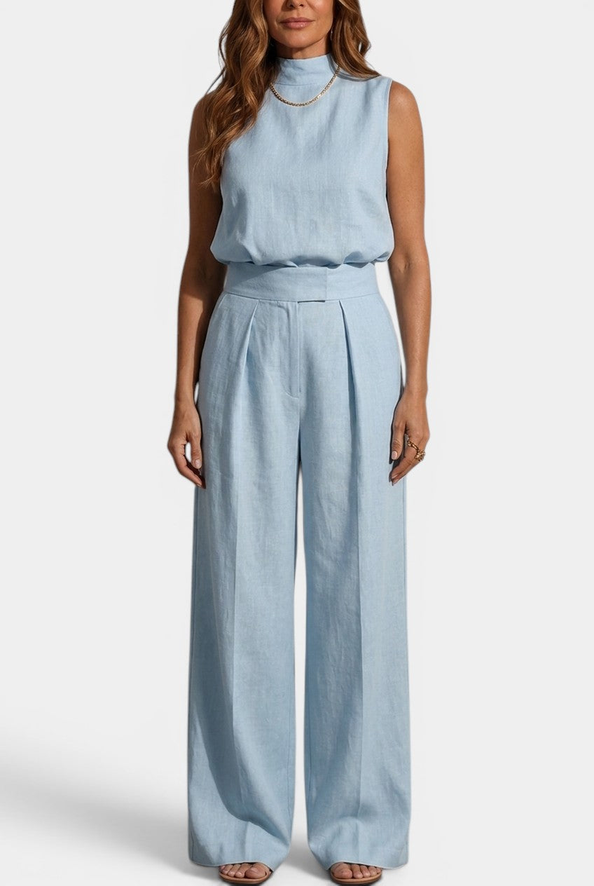 Darlene - Ensemble Top Col Montant & Pantalon Large