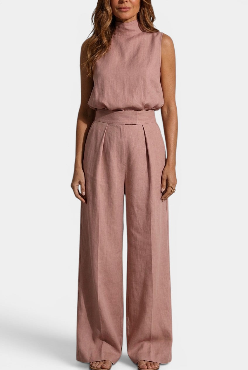 Darlene - Ensemble Top Col Montant & Pantalon Large