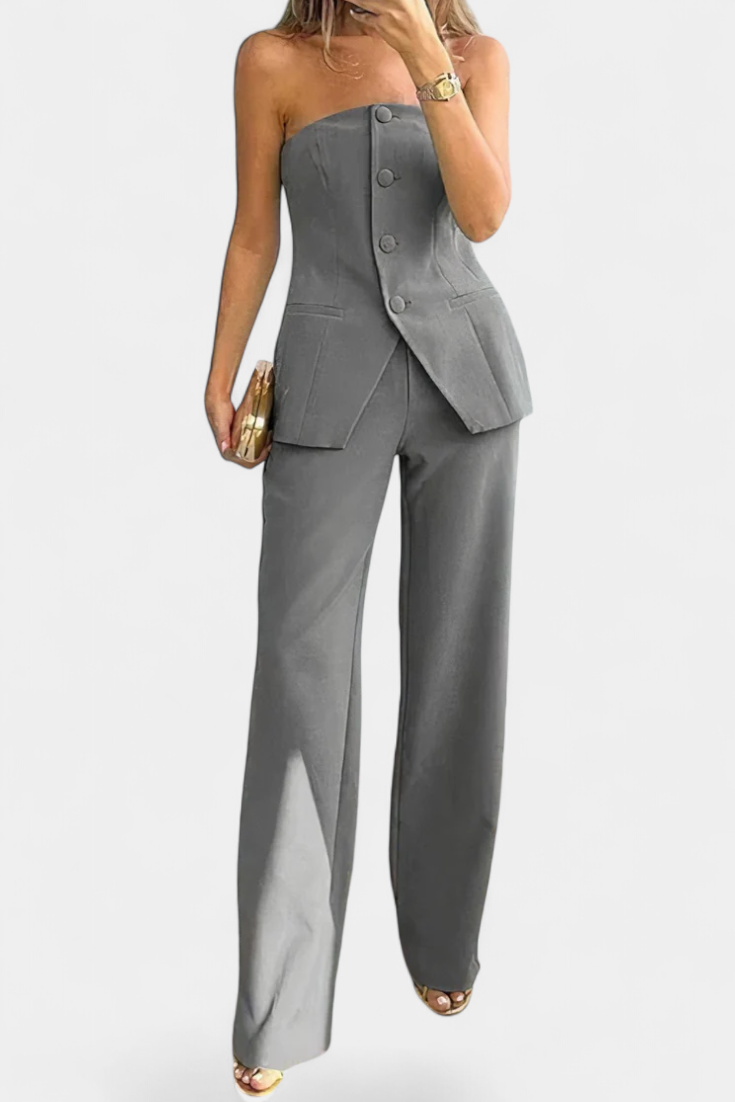 Ekaterina Ensemble Sans Bretelles à Pantalon Taille Haute et Jambes Amples