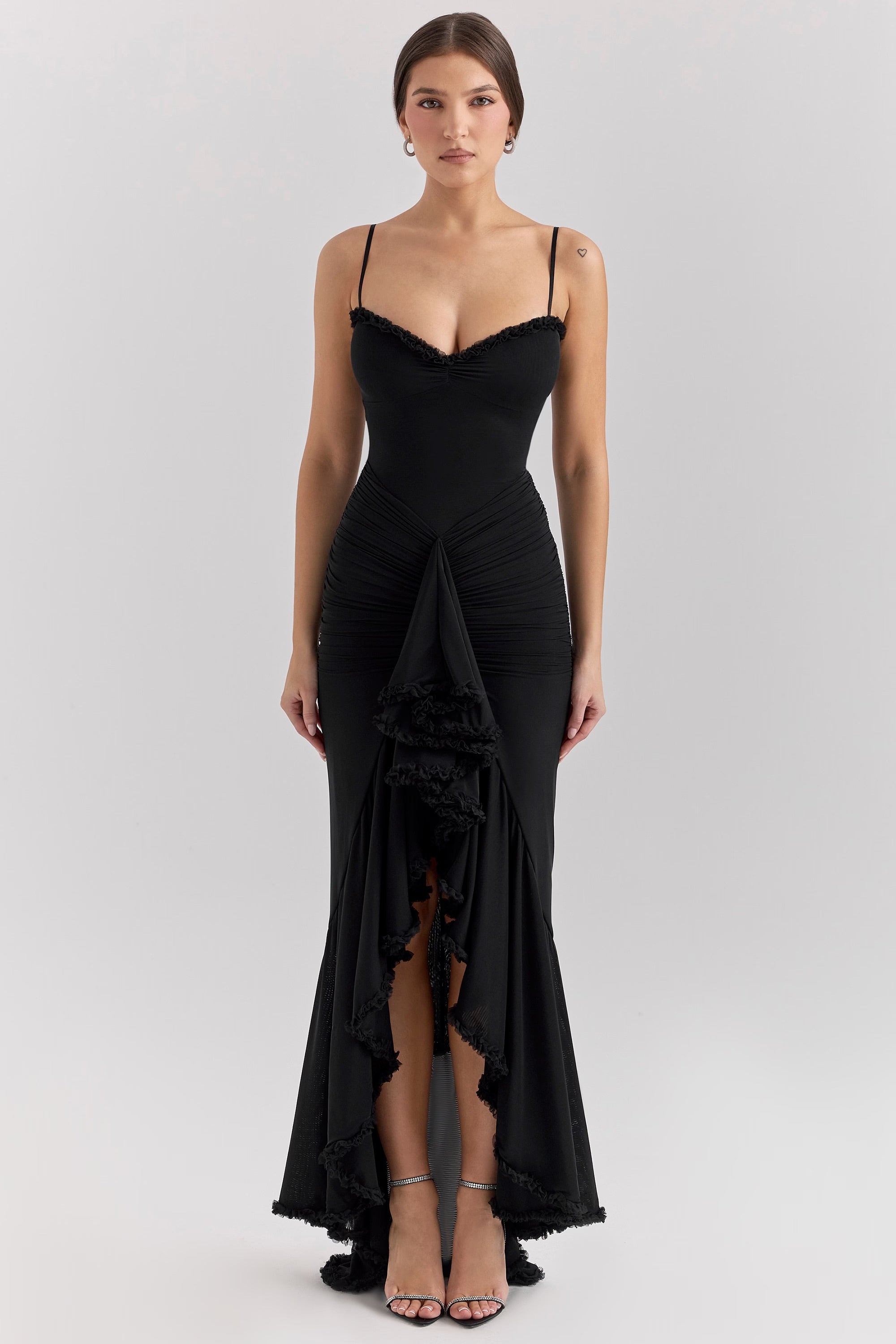 Roxanne Robe Maxi Bustier à Décolleté Cœur et Jupe à Volants