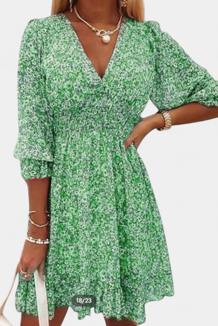 Benicia Robe à Manches Bouffantes et Ourlet Joueur - Motif Floral