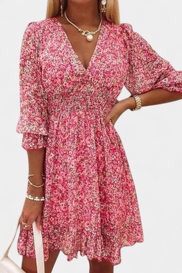 Benicia Robe à Manches Bouffantes et Ourlet Joueur - Motif Floral