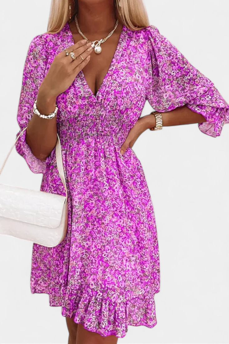 Benicia Robe à Manches Bouffantes et Ourlet Joueur - Motif Floral