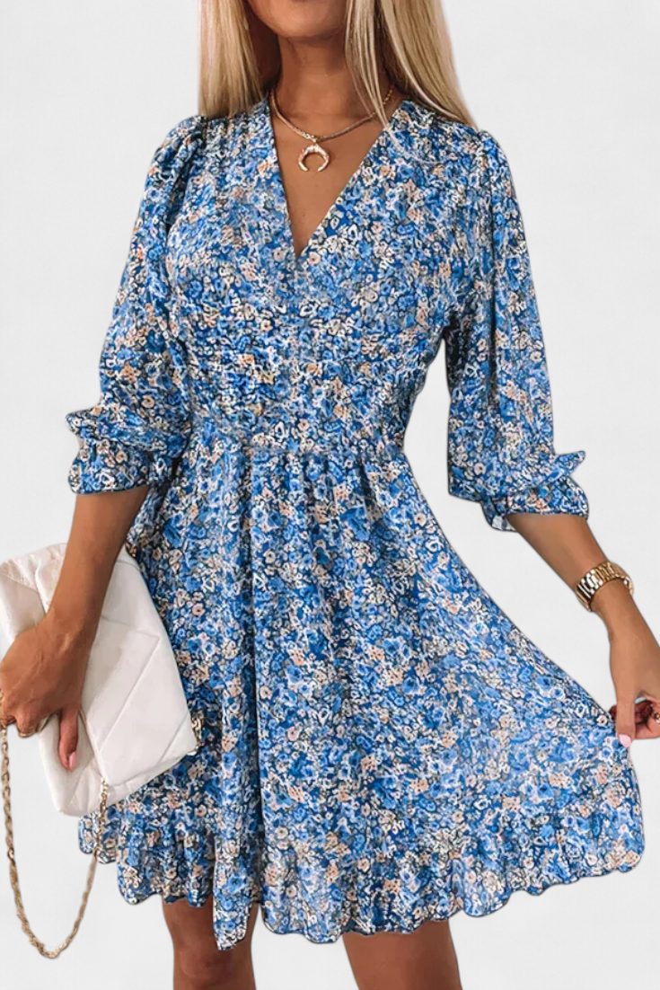 Benicia Robe à Manches Bouffantes et Ourlet Joueur - Motif Floral