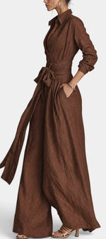 Combinaison large de Mahaute Alethea avec col chemise et taille nouée, pantalon élégant et confortable, mode féminine sophistiquée