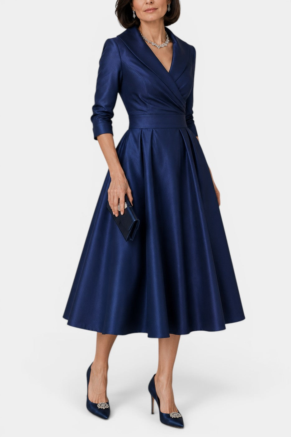 Nixie - Robe Midi Unie à Col en V et Coupe A-Line