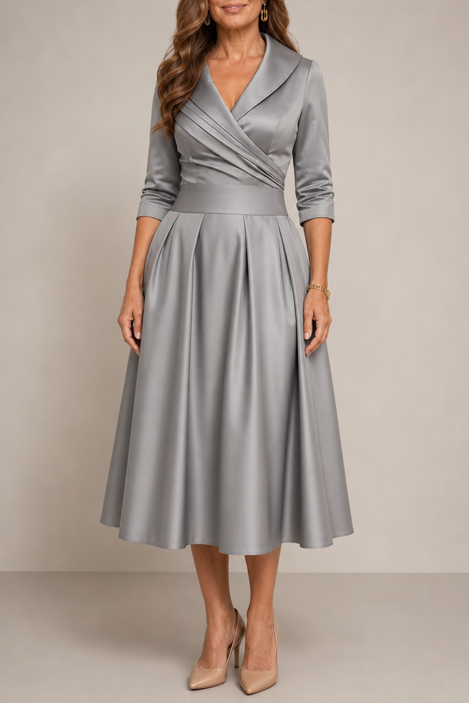 Nixie Robe Midi Unie à Col en V et Coupe A-Line