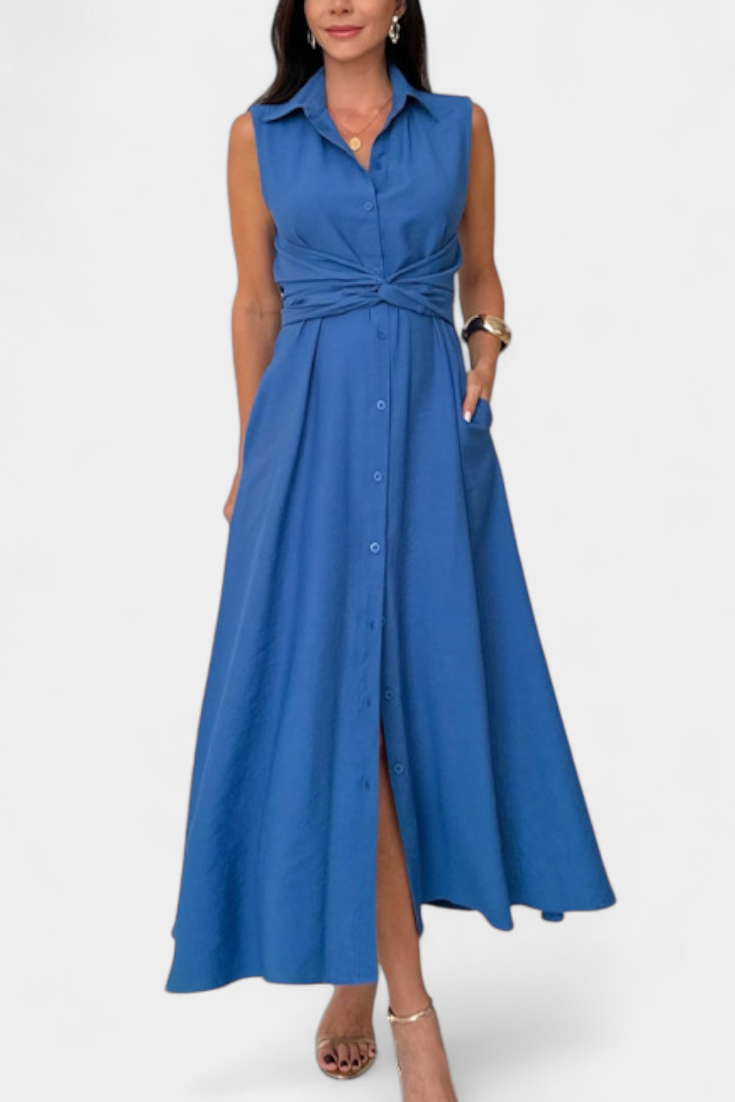 Meryl Robe Chemise à Ceinture Nouée et Col à Revers