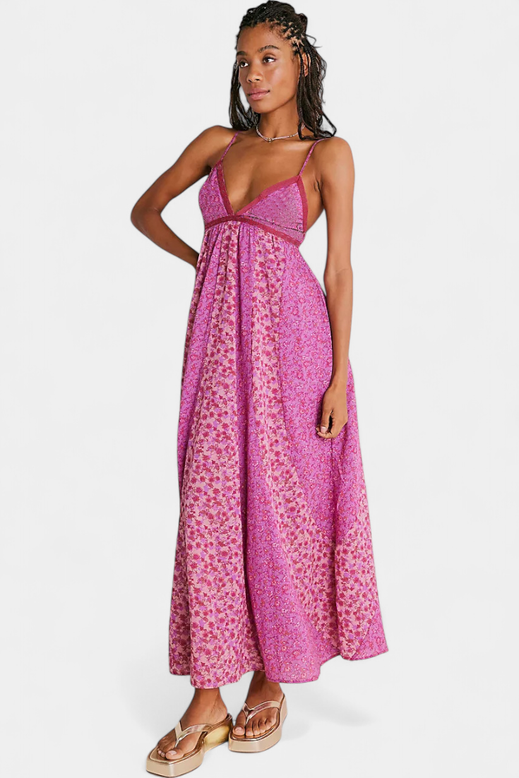 Lexa Robe Longue en Chiffon Imprimé Floral dos Nu
