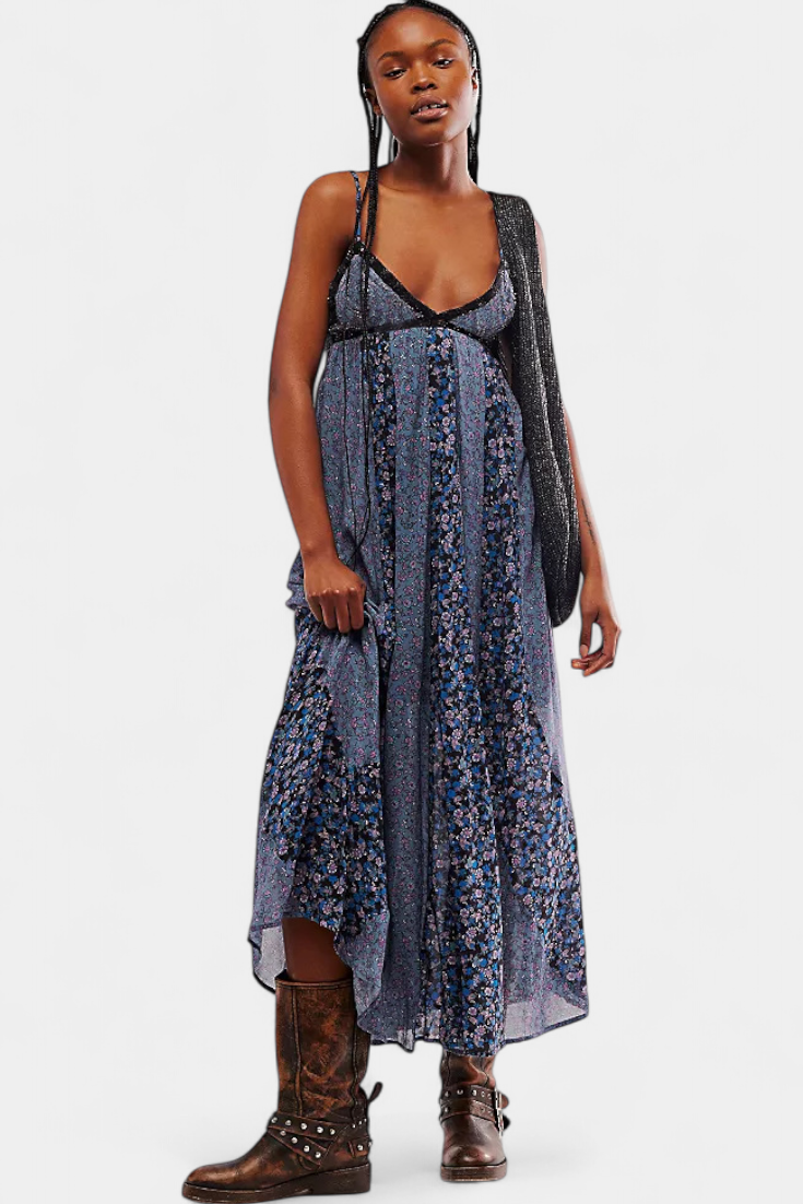 Lexa Robe Longue en Chiffon Imprimé Floral dos Nu