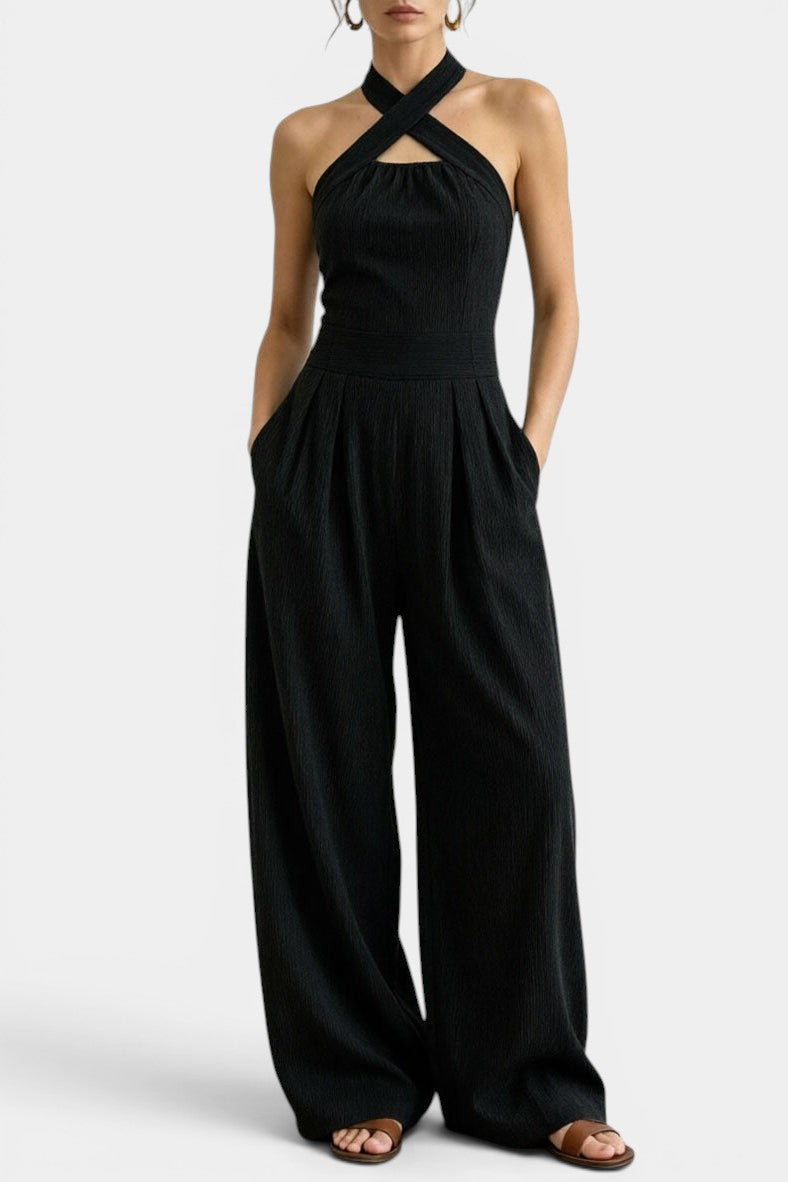 Wavane Combinaison Col Halter Croisé & Pantalon Large Plissé Taille Haute