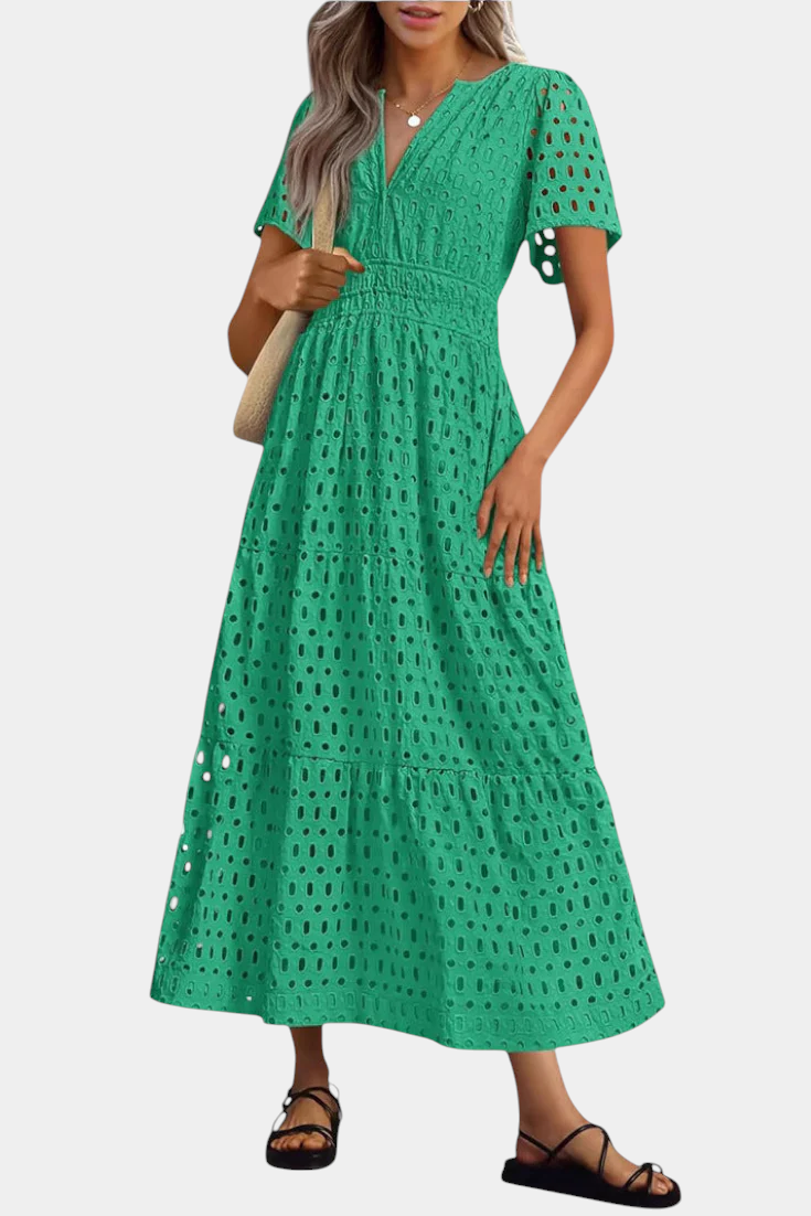 Imani Robe Fluide en Dentelle Brodée avec Taille Élastique